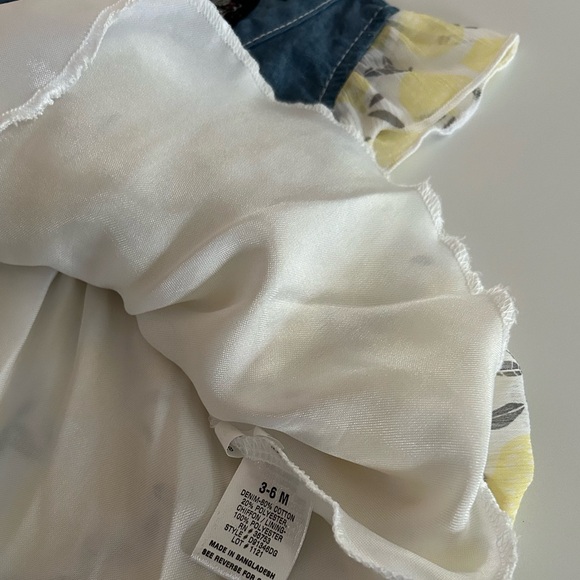 3-6 month old Denim Jean dress with attached yellow lemon pattern skirt - Picture 3 of 9